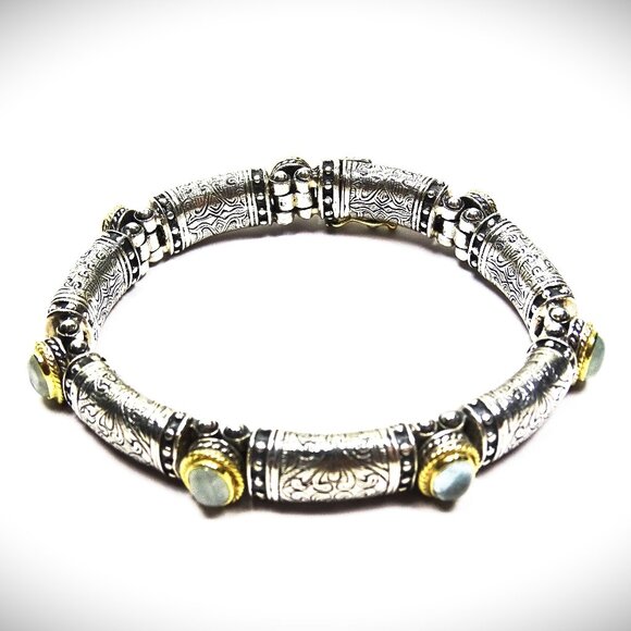 KONSTANTINO Sterling Silver 18K Yellow Gold Blue Stone Bangle Bracelet - Picture 2 of 11